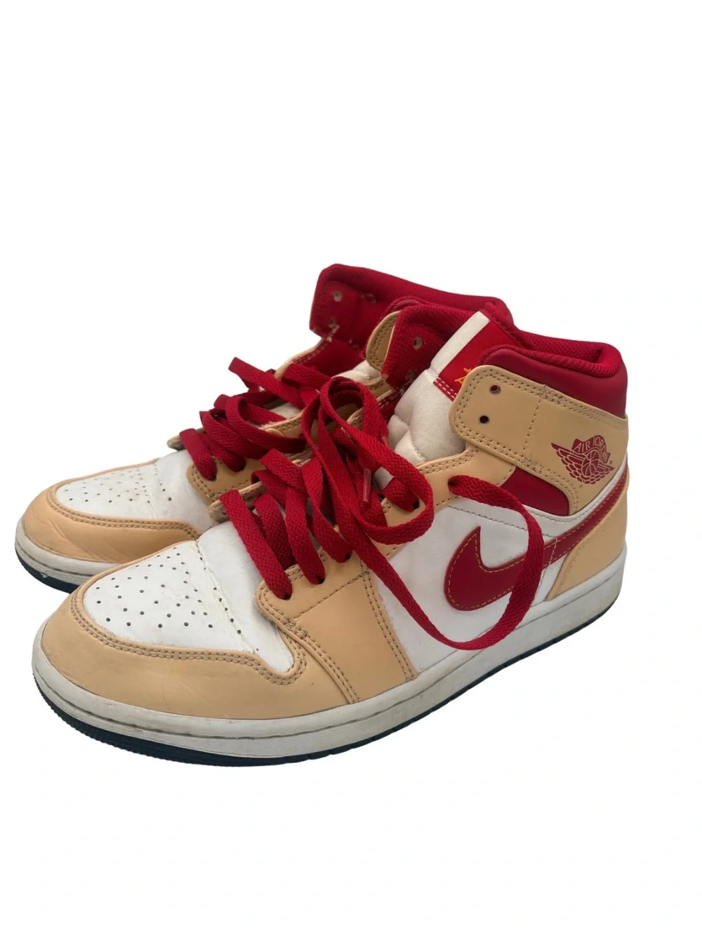 Nike Air Jordan 1 Mid Light Curry Cardinal Red Men’s 8.5 554724-201 Shoes